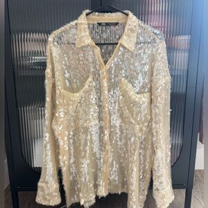 Zara Sequin Mesh Blouse - Women’s Medium